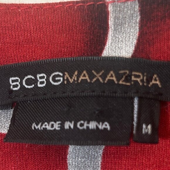 BCBGMaxAzria 3/4-sleeve scoopneck blouson dress, red swirl pattern, sz M - Picture 2 of 9